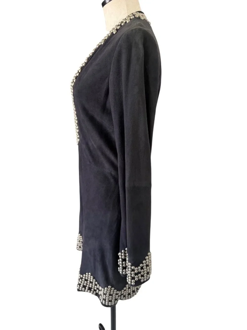 Tory Burch Womens Long Sleeve Studded Mini Dress Size 8 Black Suede Western Boho